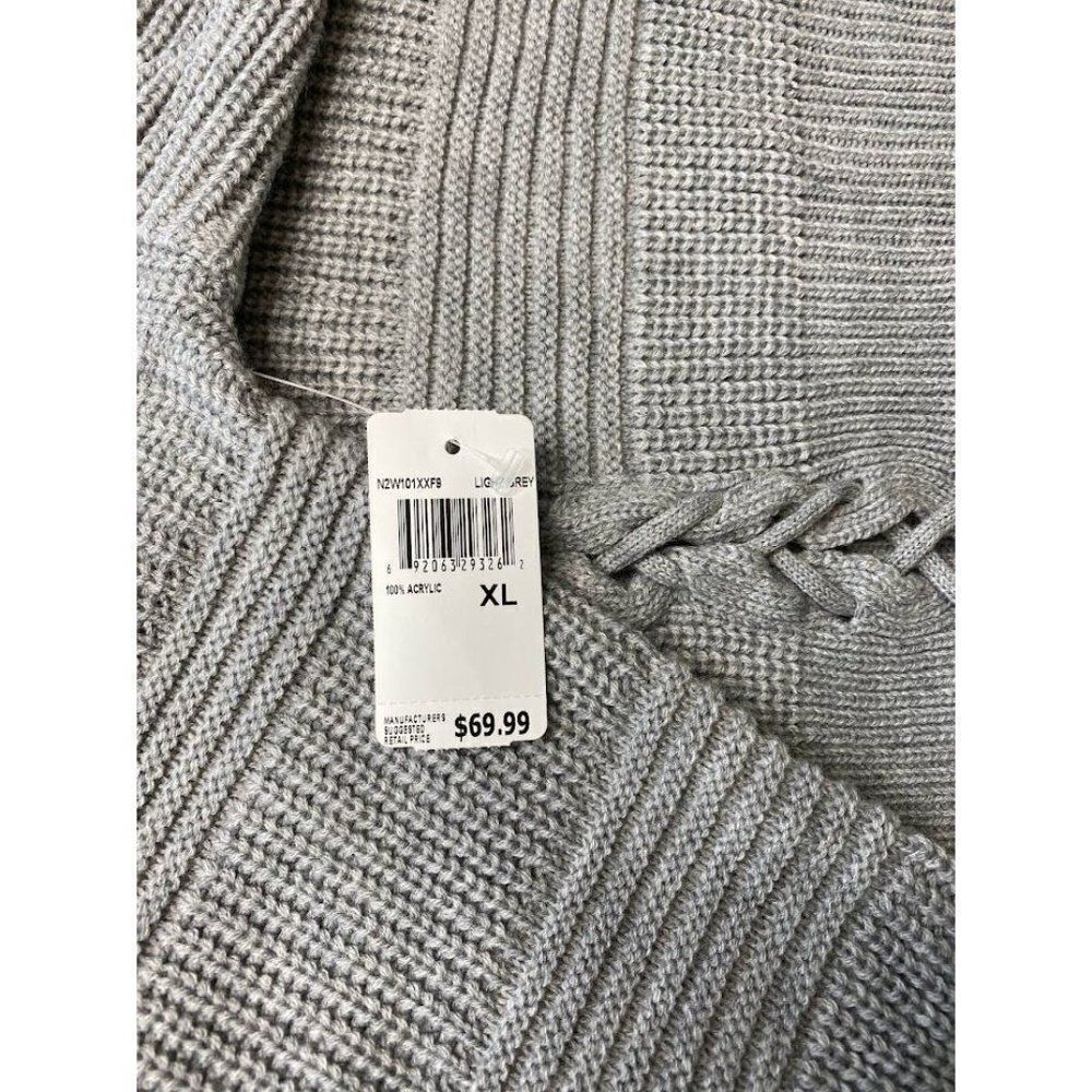 Numero Sweater Top Womens XL Grey Lace-Back Cropped Long-Sleeve Soft Lightweight - Picture 8 of 13